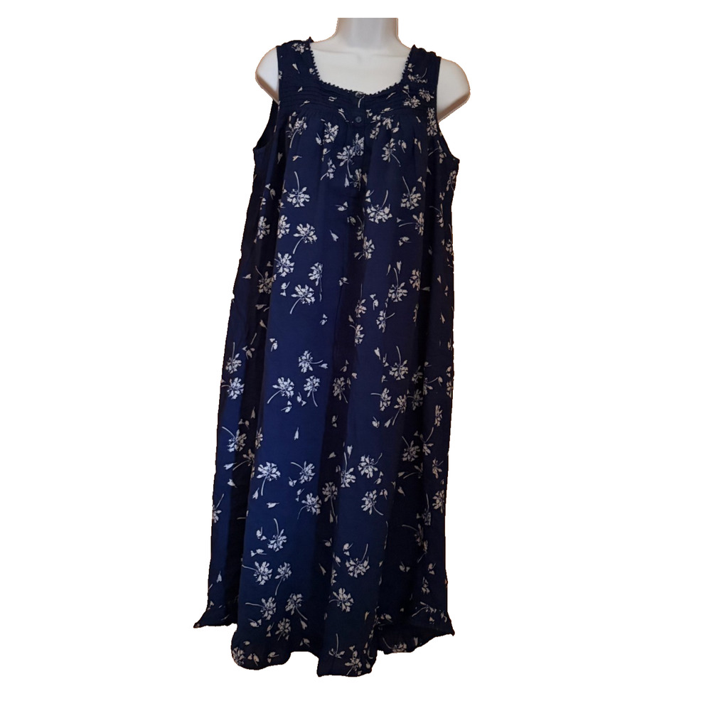 Adonna Sleepwear Navy Blue Floral 100% Cotton Nightgown - Women's Size Medium